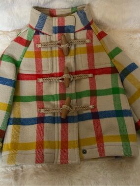 Burberry Kids Camel Coat with Multicolor Check Trim size 12 months.